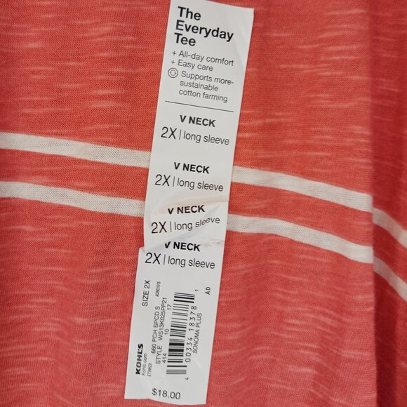 #174 3/$18 - NWT Sonoma Orange/White V Neck Long Sleeve Top Size 2X - Picture 5 of 6
